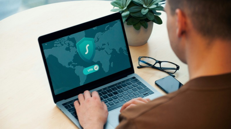 Cyber security services Orange County - global threat map on laptop screen